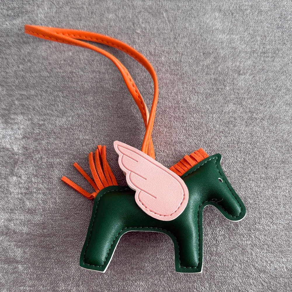 Green Horse-Shaped Bag Charm with Pink Wings
